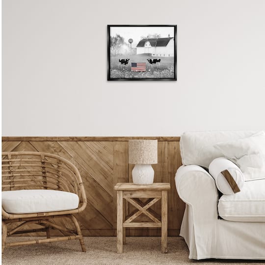 Stupell Industries Americana Barn Country Cows Flag Floater Framed Art